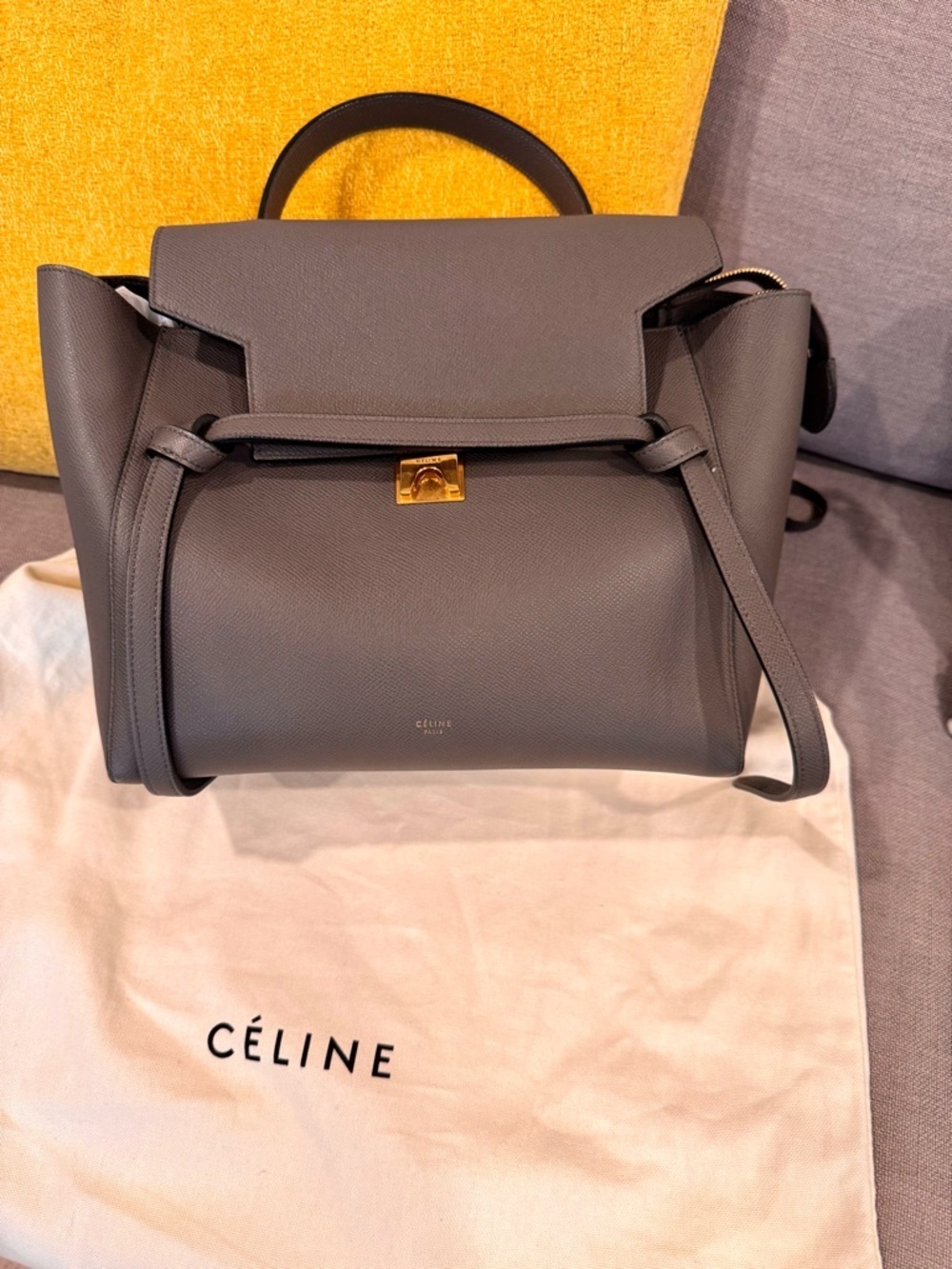💯 💯% Celine Dark Gray Leather Top-Handle Satchel